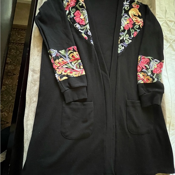MILAN KISS Black and Pink Floral Open Cardigan Woman XL - Picture 11 of 14